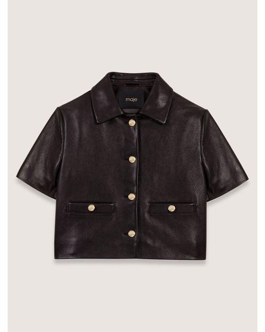 Maje Black Cropped Leather Jacket