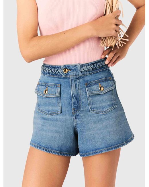 Maje Blue Braided Denim Shorts