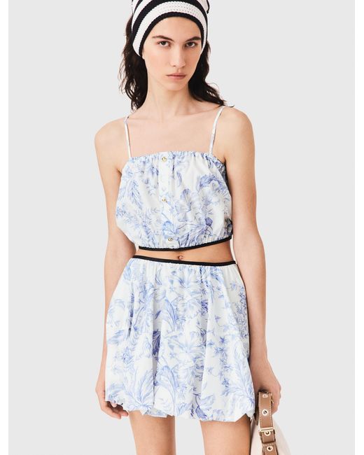 Maje White Printed Balloon-Effect Skirt