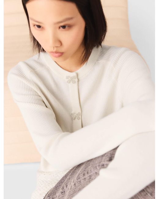Maje White Bow Jewellery Button Cardigan