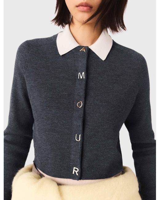 Maje White Round-Neck Rib Knit Cardigan