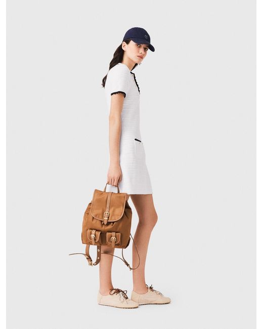 Maje White Knit Polo Dress With Crochet