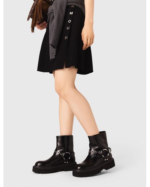 Maje Black Leather Biker Boots
