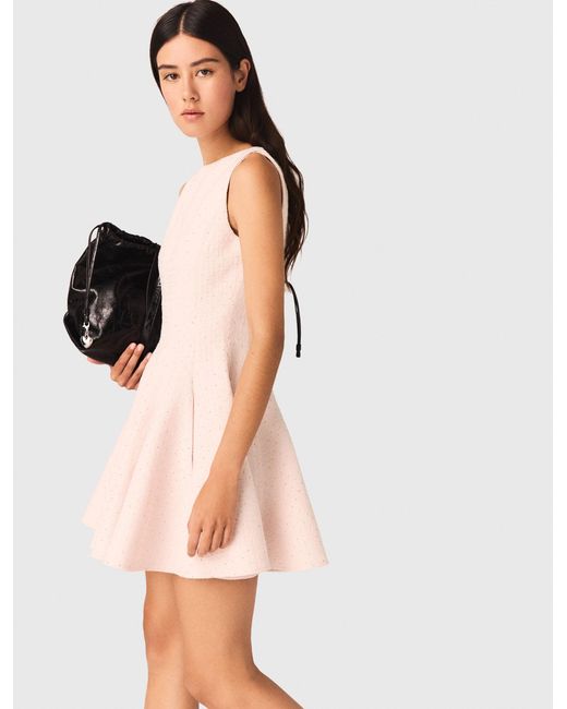 Maje White Short Flared Tweed Dress