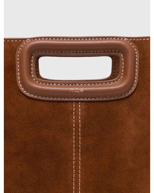 Maje Brown Topstitched Suede M Bag