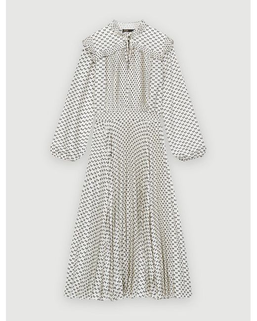 Maje Satin Bow Print Pleated Dress | Lyst