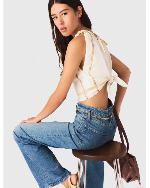 Maje Blue Patterned Backless Crop Top