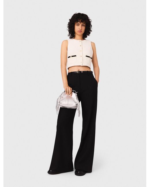 Maje White Sleeveless Tweed Lurex Top