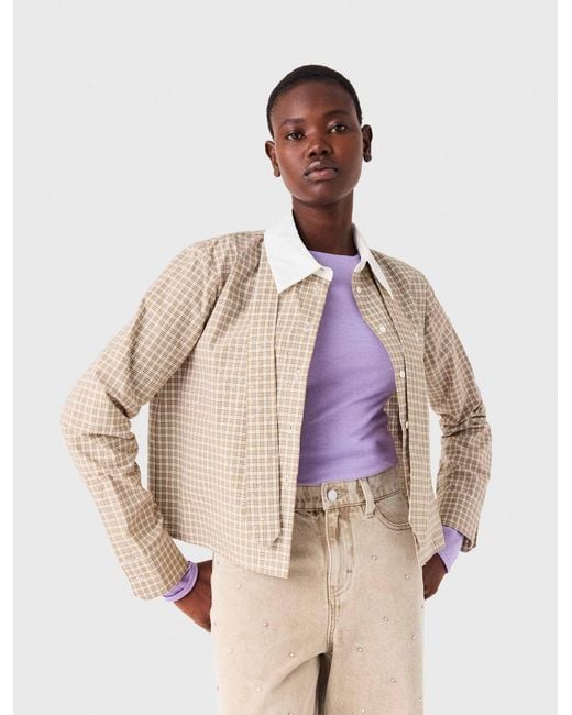 Maje Natural Short Rhinestone Checked Shirt