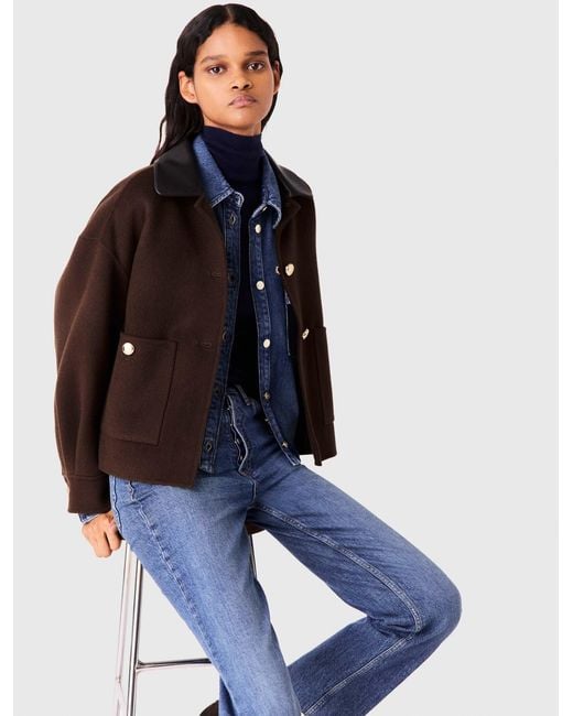 Maje Blue Short Wool Jacket With Pleated Back