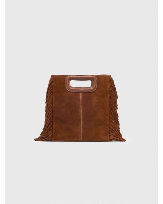 Maje Brown Topstitched Suede M Bag