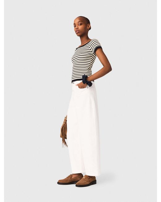 Maje White Rib Knit Top With Boat Neck