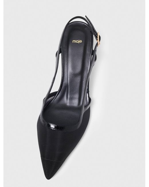 Maje White Leather And Mesh Slingbacks
