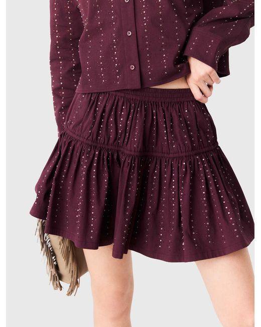 Maje Red Short Rhinestone Cotton Skirt