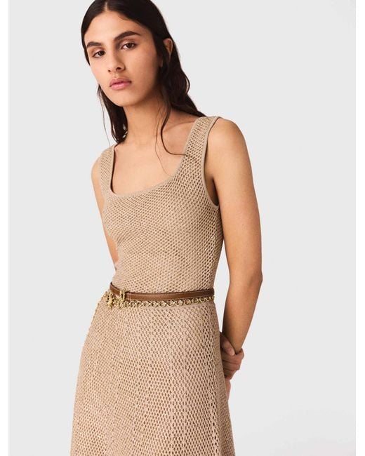 Maje Natural Rhinestone Knit Maxi Dress
