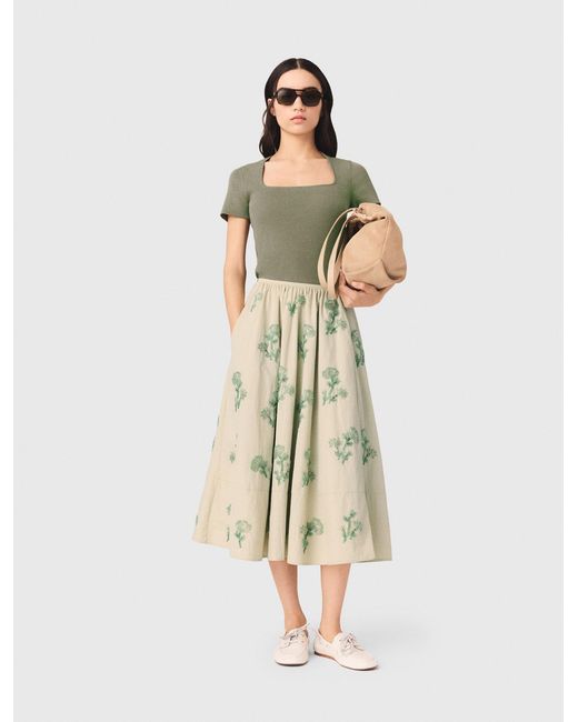 Maje Natural Embroidered Technical Skirt