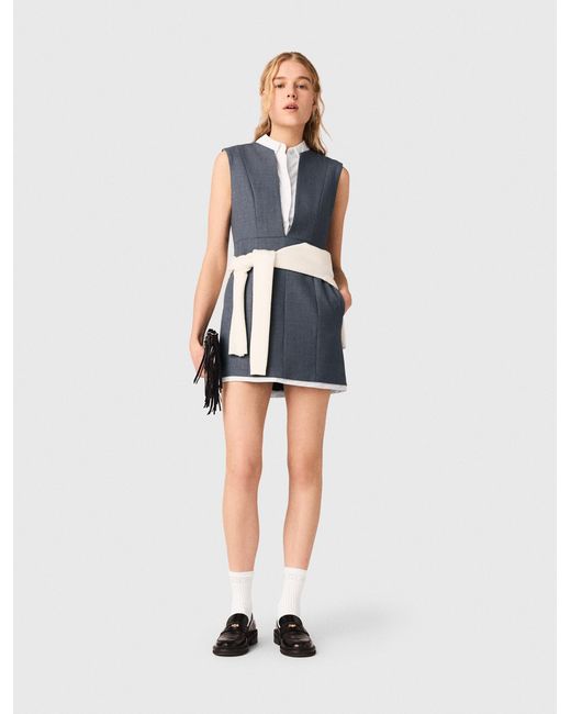 Maje White Layered-Effect Tailored Dress