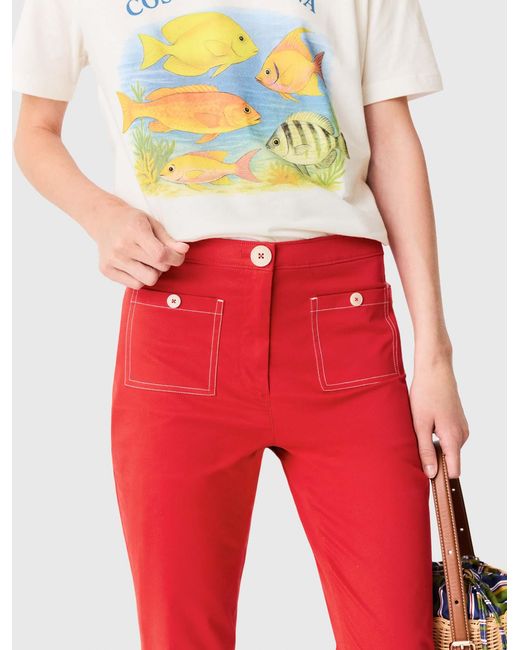 Maje Red Cotton Capri Trousers