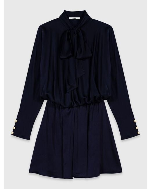 Maje Black Short Draped Satin Dress