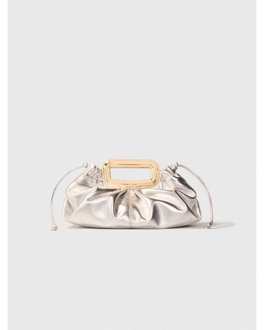 Maje Natural Metal Handle Metal Leather Clutch