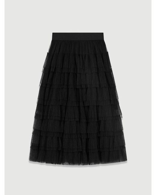 Maje Natural Tulle Midi Skirt