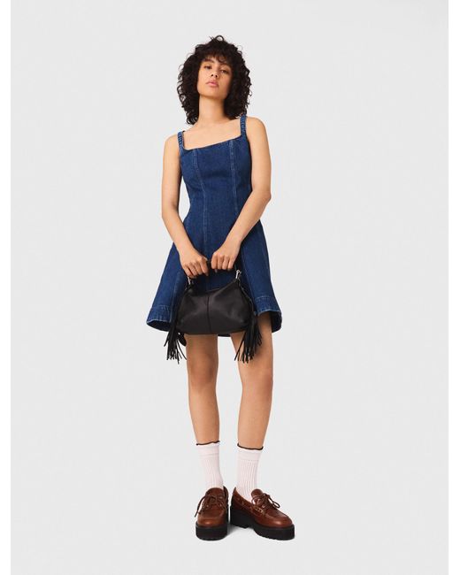 Maje Blue Short Denim Flared Dress