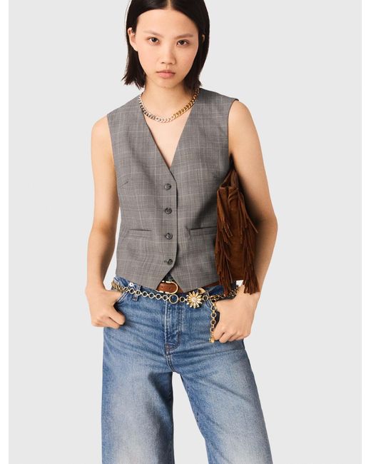Maje Blue Checked Tailored Jacket