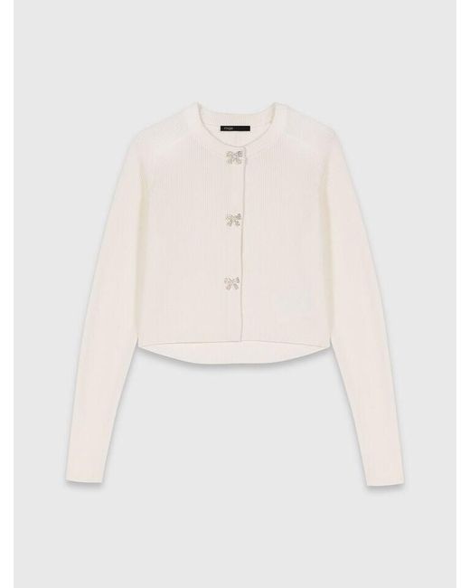 Maje White Bow Jewellery Button Cardigan