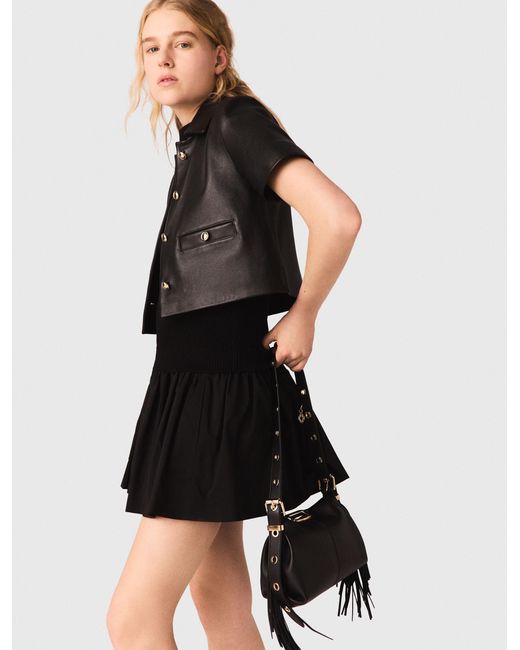 Maje Black Cropped Leather Jacket