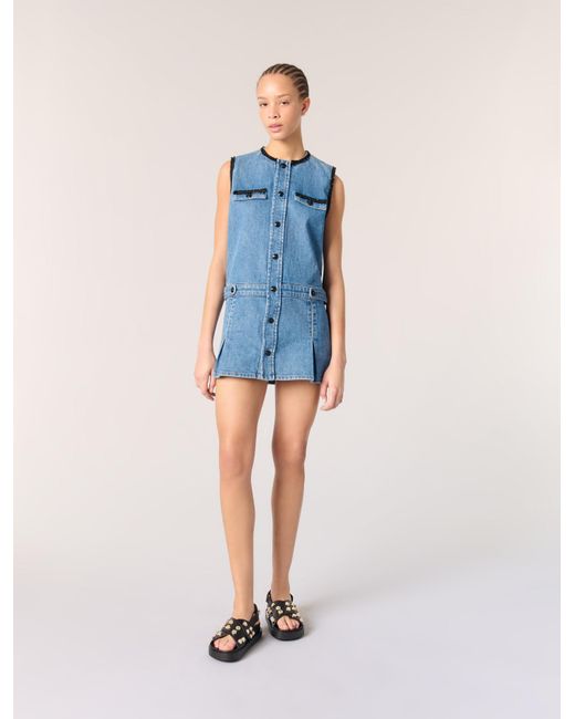 Maje Blue Denim Dress With Embroidered Trim
