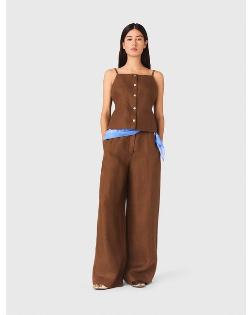 Maje Brown Linen Blend Top