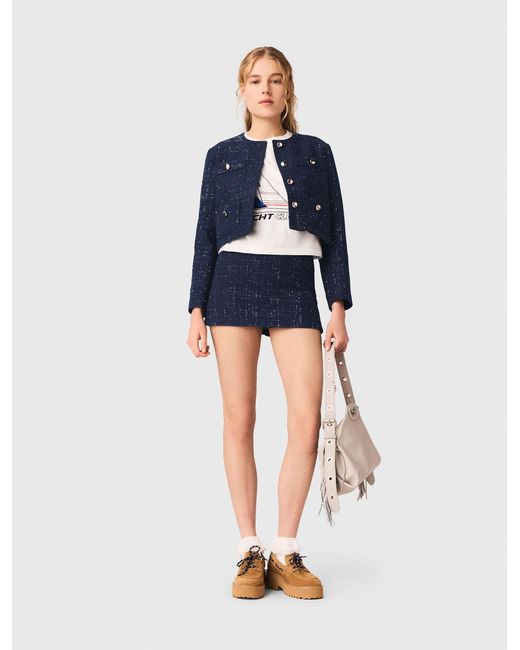 Maje Blue Short Jacket With Patch Pockets