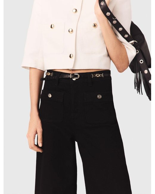 Maje Black Slim Croc-Effect Leather Belt