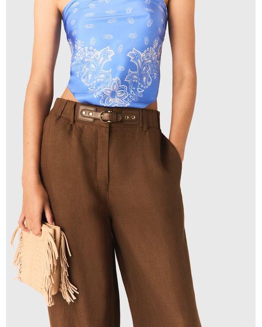 Maje White Linen-Blend Trousers