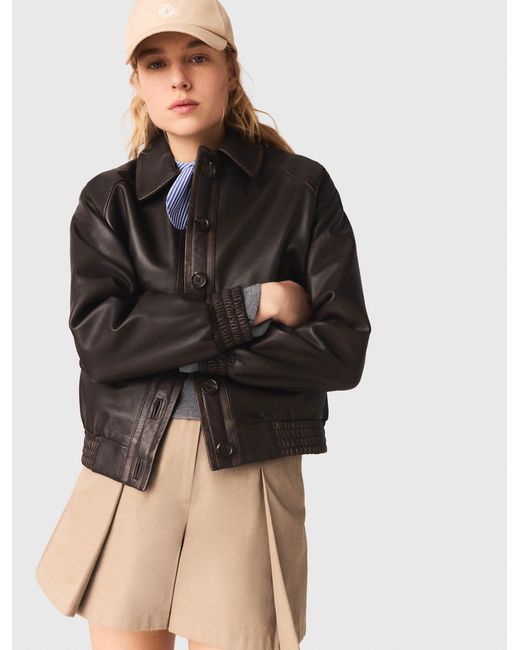 Maje Black Cropped Leather Jacket