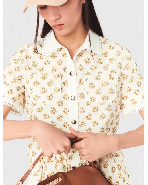 Maje White Patterned Shirt With Croquet Trim