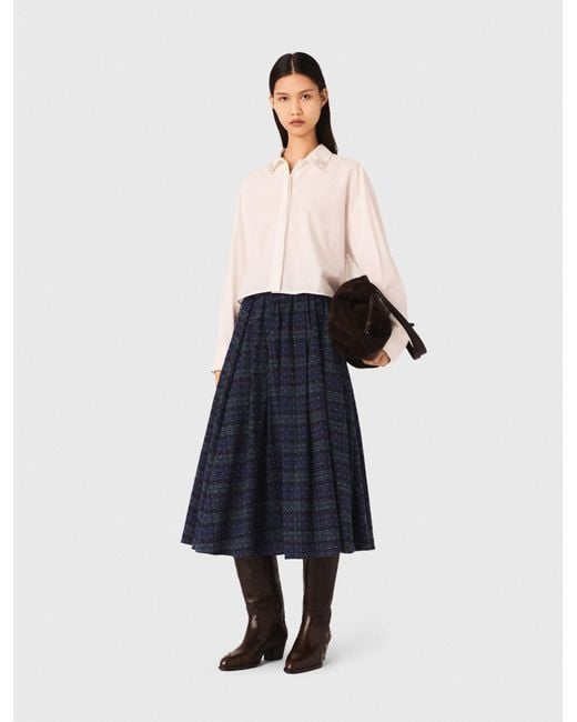 Maje White Check Skirt With Rhinestones