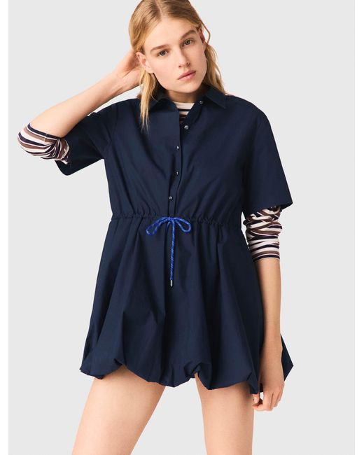 Maje Blue Short-Sleeved Cotton Bubble Dress