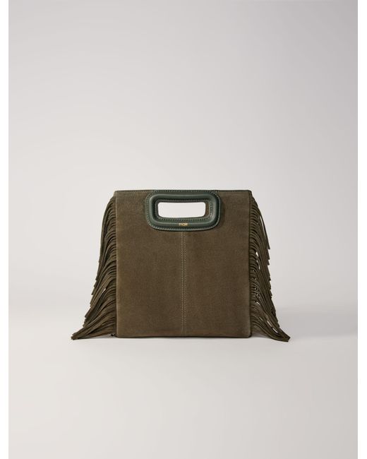 Maje Green M Bag In Suede Leather