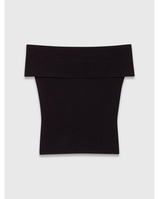 Maje Black Rib Knit Bardot-Neck Top