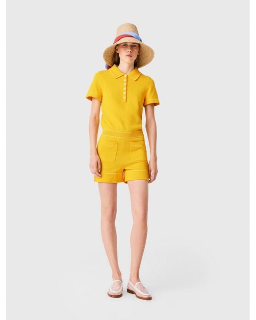 Maje Yellow Knit Playsuit With Polo Collar