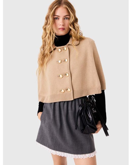 Maje Blue Wool Blend Mini Cape