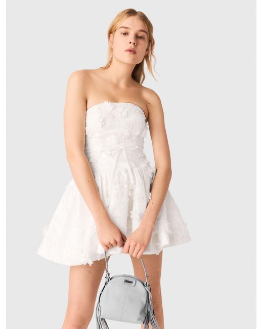 Maje White Short Embroidered Bustier Dress