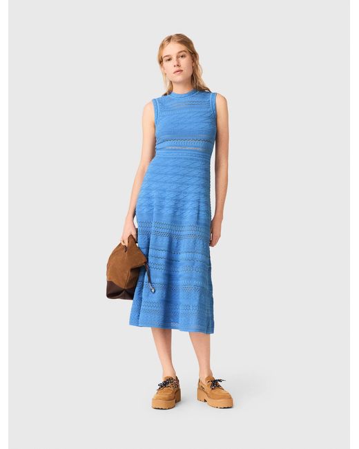 Maje Blue Pointelle Knit Maxi Dress