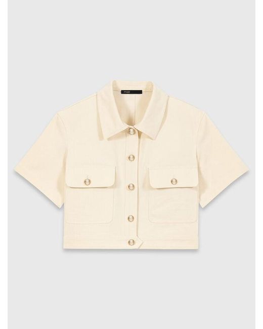 Maje White Short-Sleeved Cropped Jacket