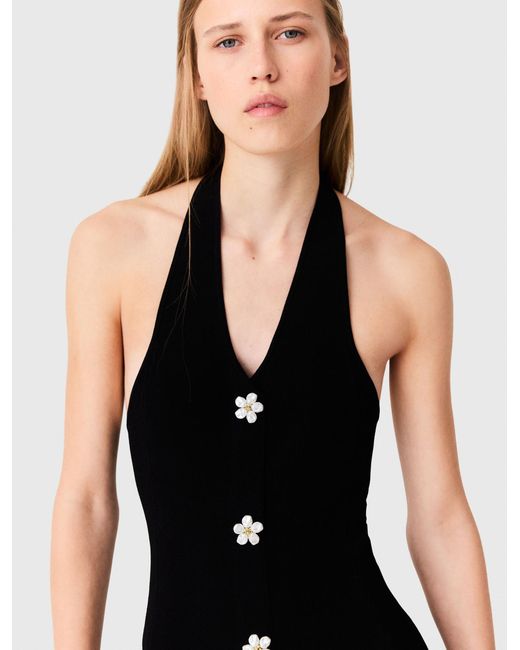 Maje Black Dress With Floral Jewel Details