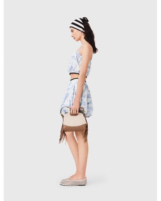 Maje White Printed Balloon-Effect Skirt
