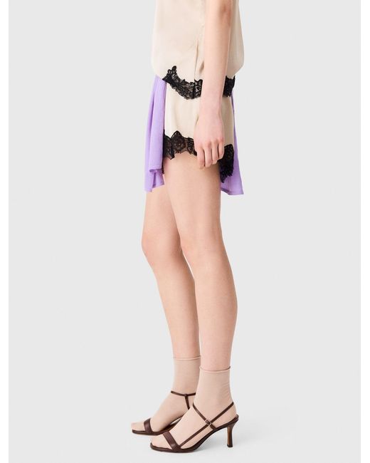 Maje White Satin Shorts With Lace Details