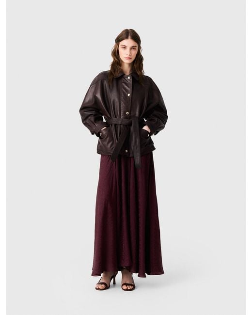 Maje Brown Oversize-Button Leather Jacket