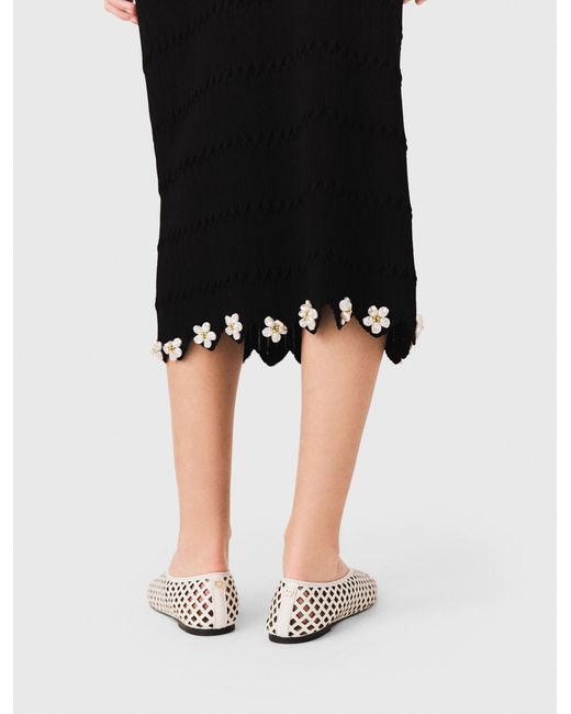 Maje Black Knit Skirt With Jewelled Flowers
